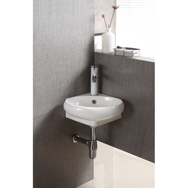 Elanti White Porcelain Oval Wall Mount Bathroom Sink With Overflow